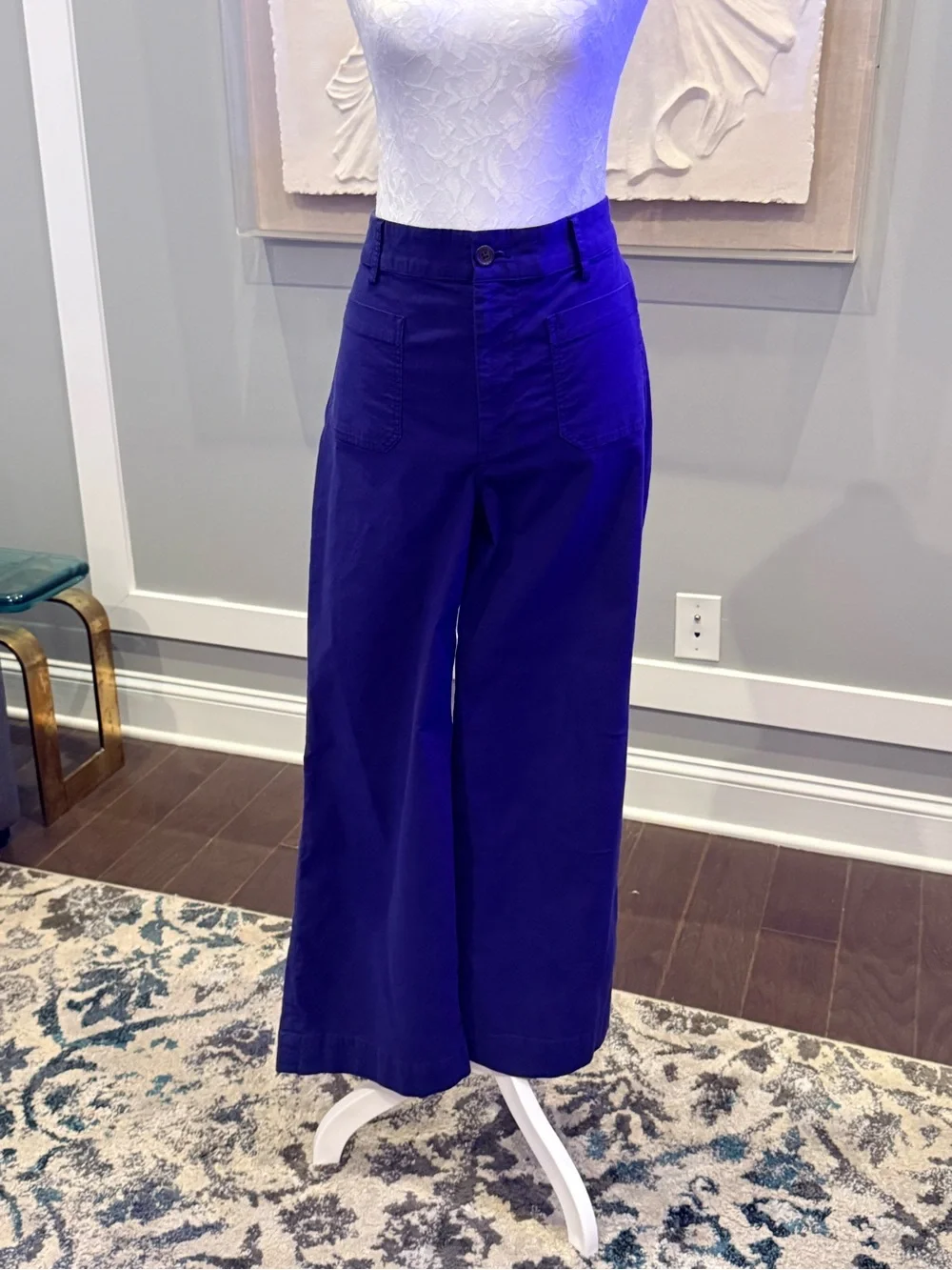 J.Crew Cobalt Blue Wide Leg Crop Utility Pants Size 30 High Rise Patch Pocket